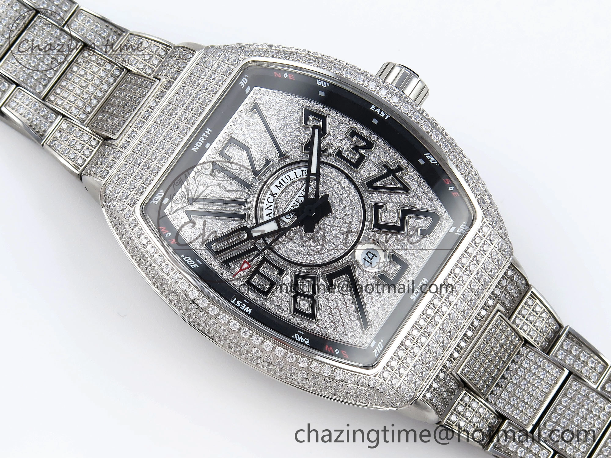 VANGUARD SS FULL DIAMONDS ABF BEST EDITION DIAMONDS BLACK DIAL ON DIAMONDS BRACELET A2824