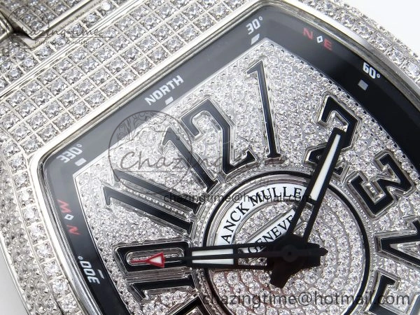 VANGUARD SS FULL DIAMONDS ABF BEST EDITION DIAMONDS BLACK DIAL ON DIAMONDS BRACELET A2824