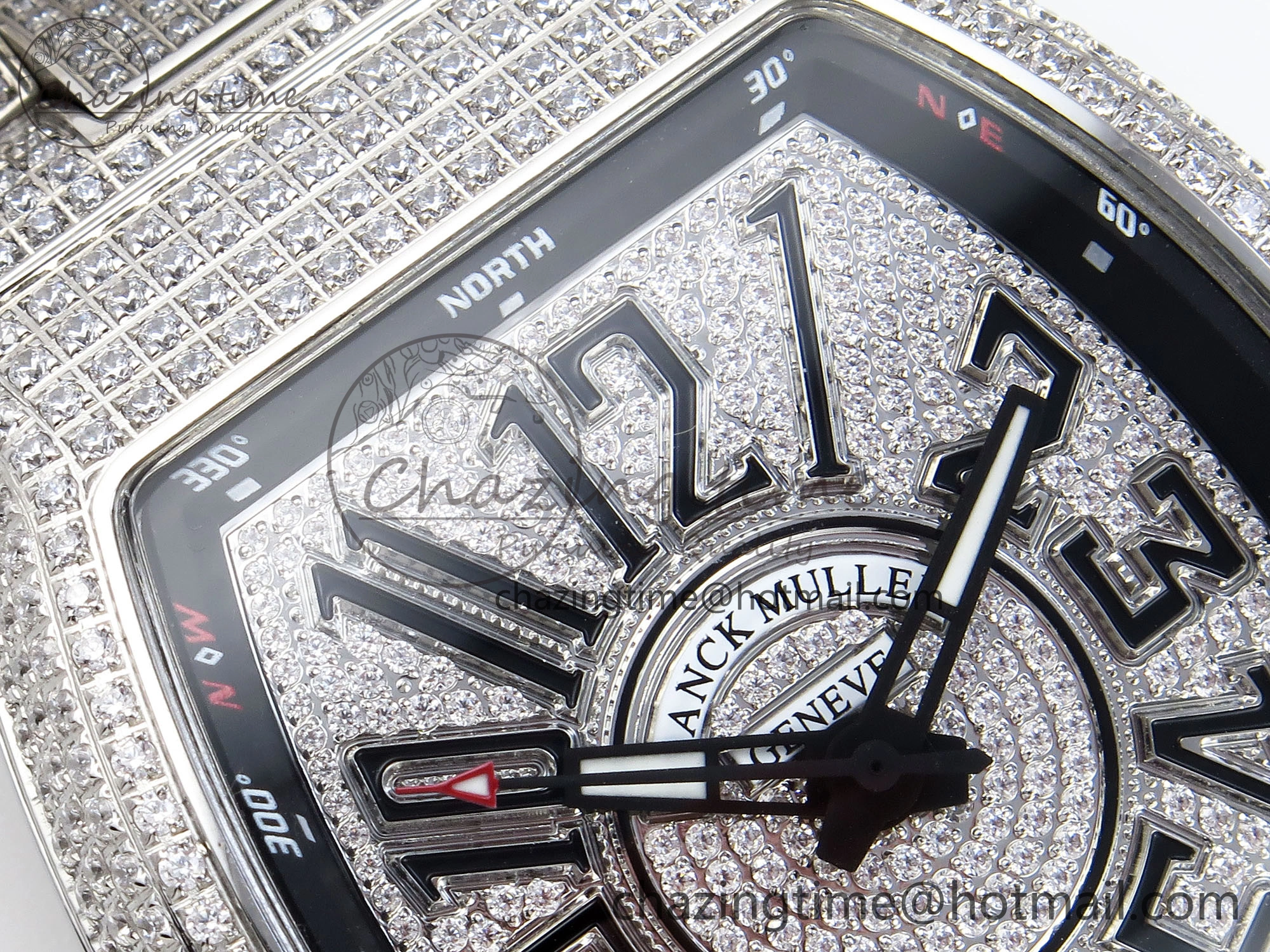 VANGUARD SS FULL DIAMONDS ABF BEST EDITION DIAMONDS BLACK DIAL ON DIAMONDS BRACELET A2824
