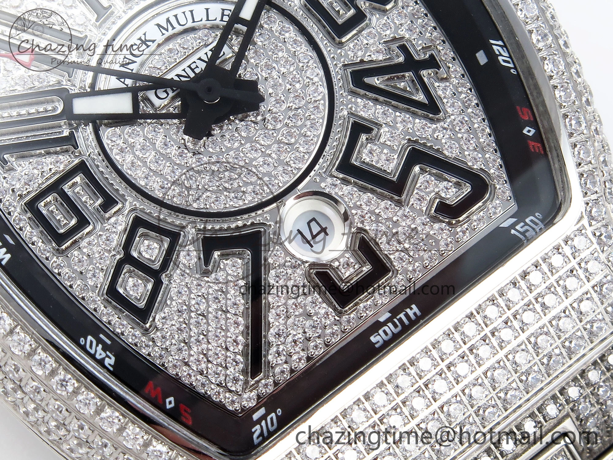 VANGUARD SS FULL DIAMONDS ABF BEST EDITION DIAMONDS BLACK DIAL ON DIAMONDS BRACELET A2824
