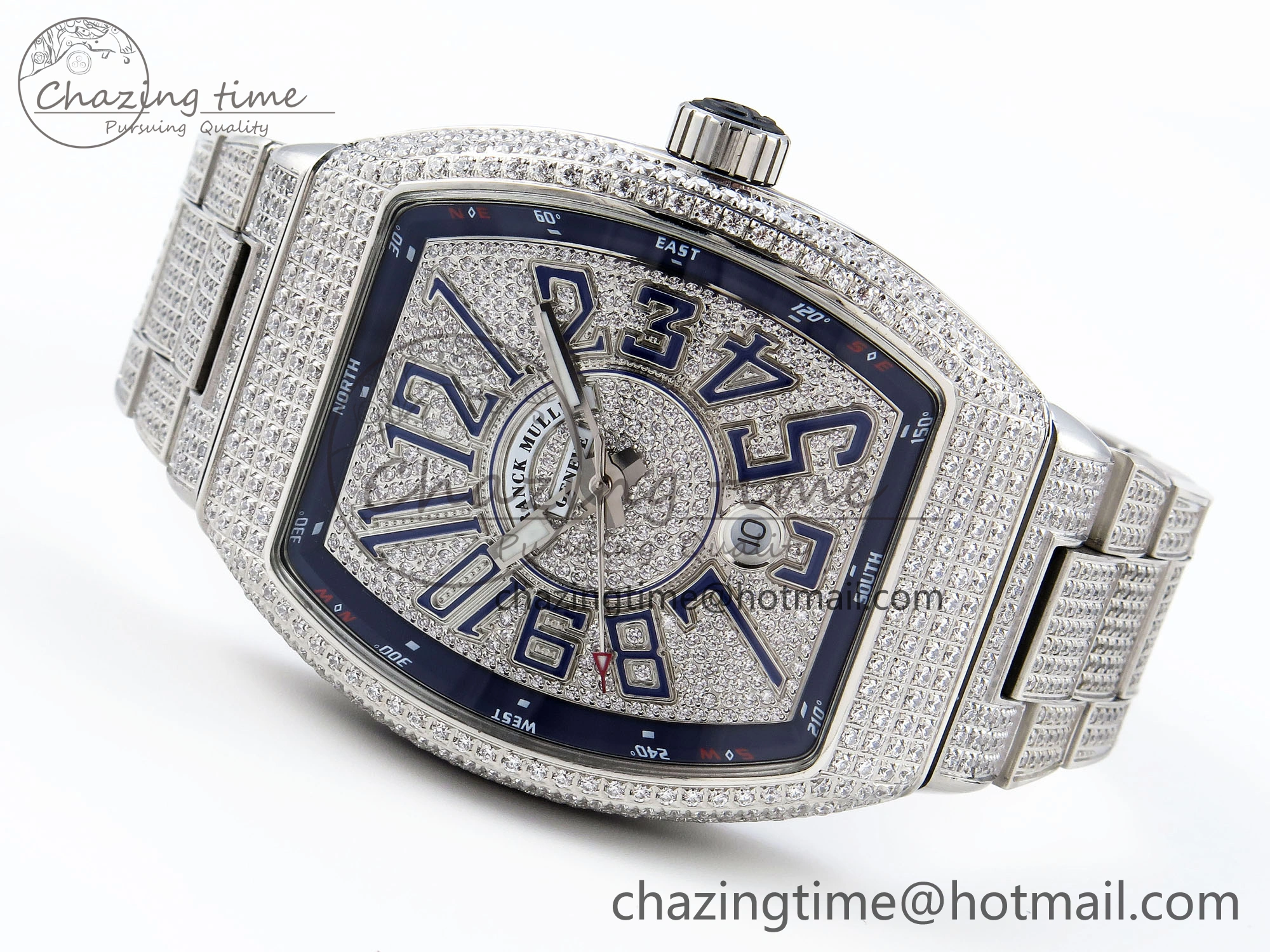 VANGUARD SS FULL DIAMONDS ABF BEST EDITION DIAMONDS BLUE DIAL ON DIAMONDS BRACELET A2824