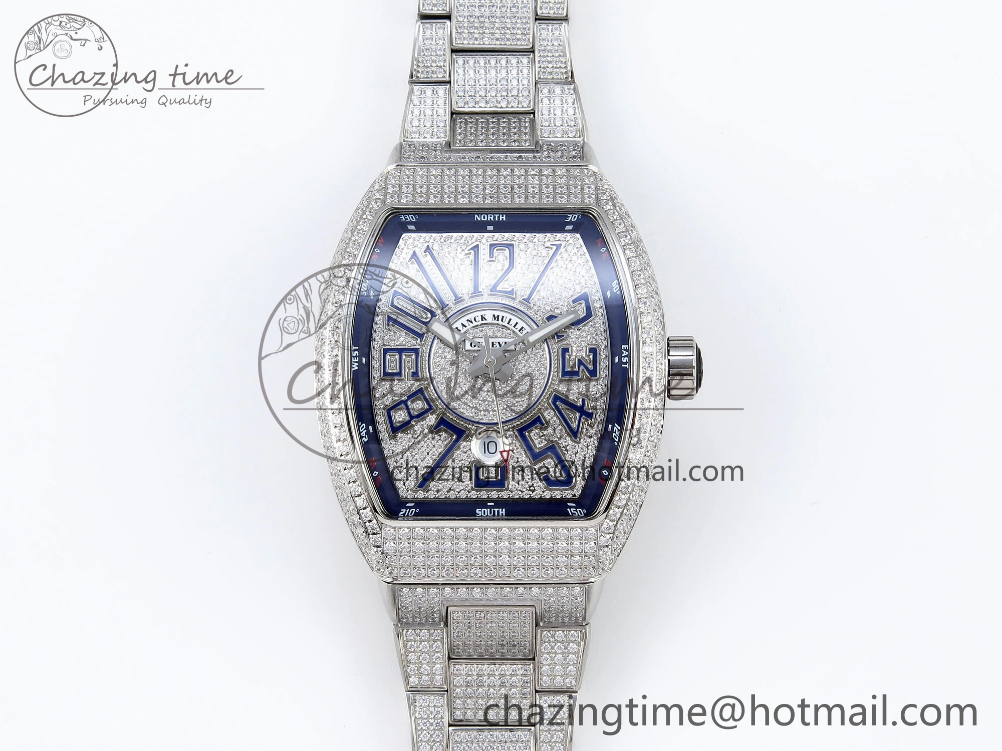 VANGUARD SS FULL DIAMONDS ABF BEST EDITION DIAMONDS BLUE DIAL ON DIAMONDS BRACELET A2824