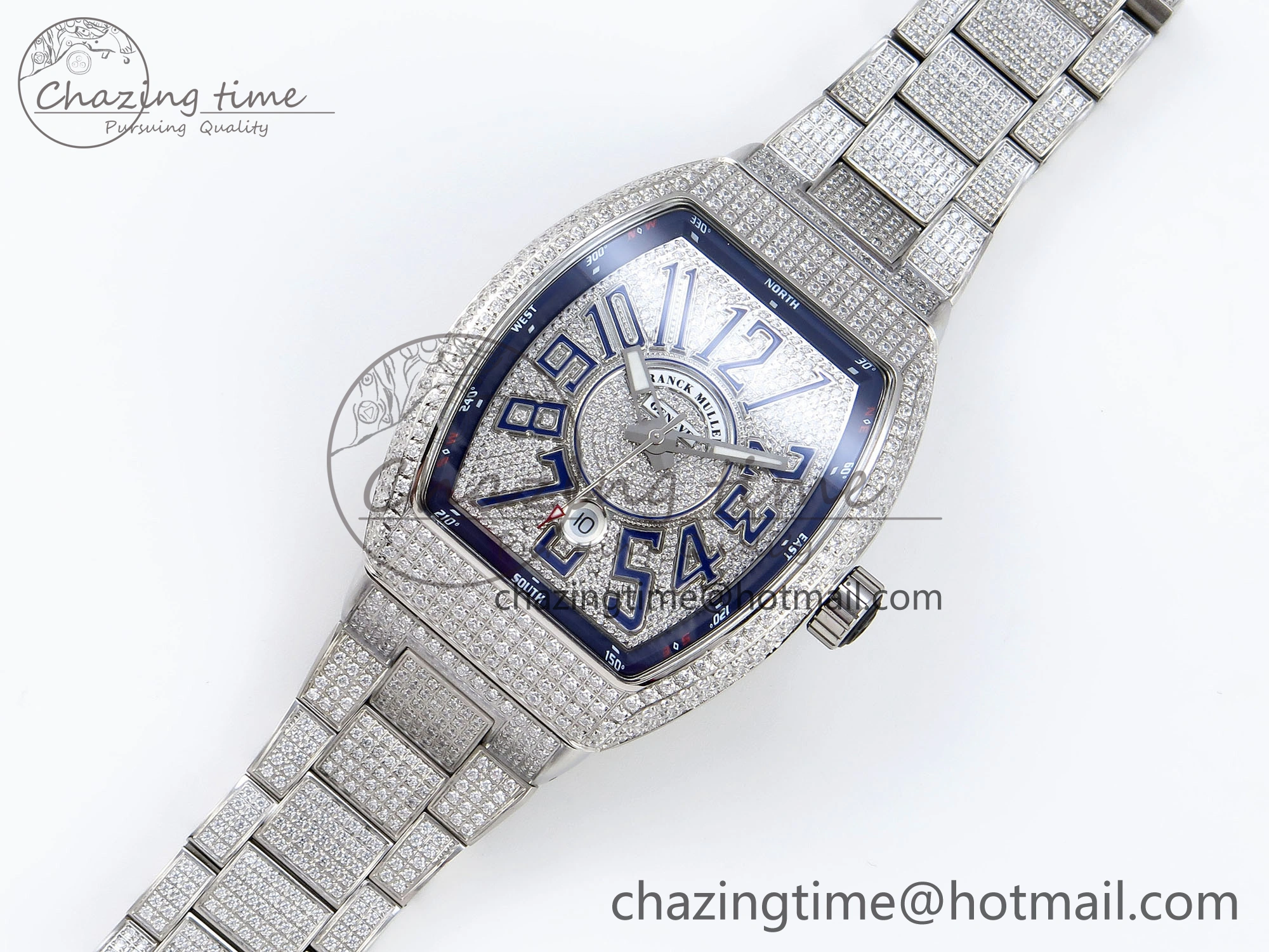 VANGUARD SS FULL DIAMONDS ABF BEST EDITION DIAMONDS BLUE DIAL ON DIAMONDS BRACELET A2824