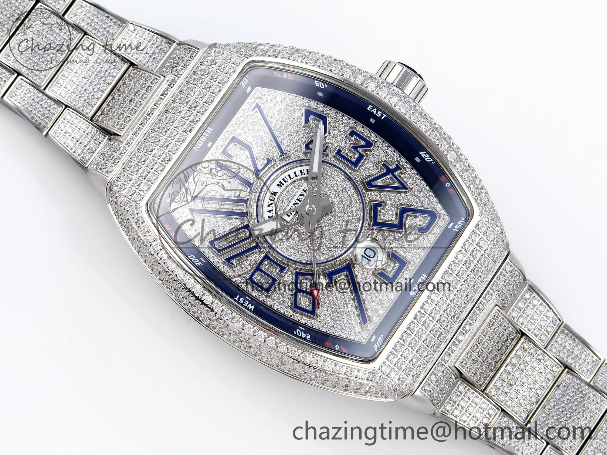VANGUARD SS FULL DIAMONDS ABF BEST EDITION DIAMONDS BLUE DIAL ON DIAMONDS BRACELET A2824