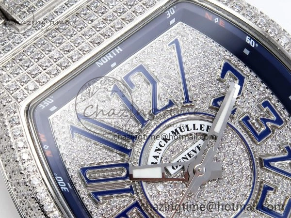 VANGUARD SS FULL DIAMONDS ABF BEST EDITION DIAMONDS BLUE DIAL ON DIAMONDS BRACELET A2824