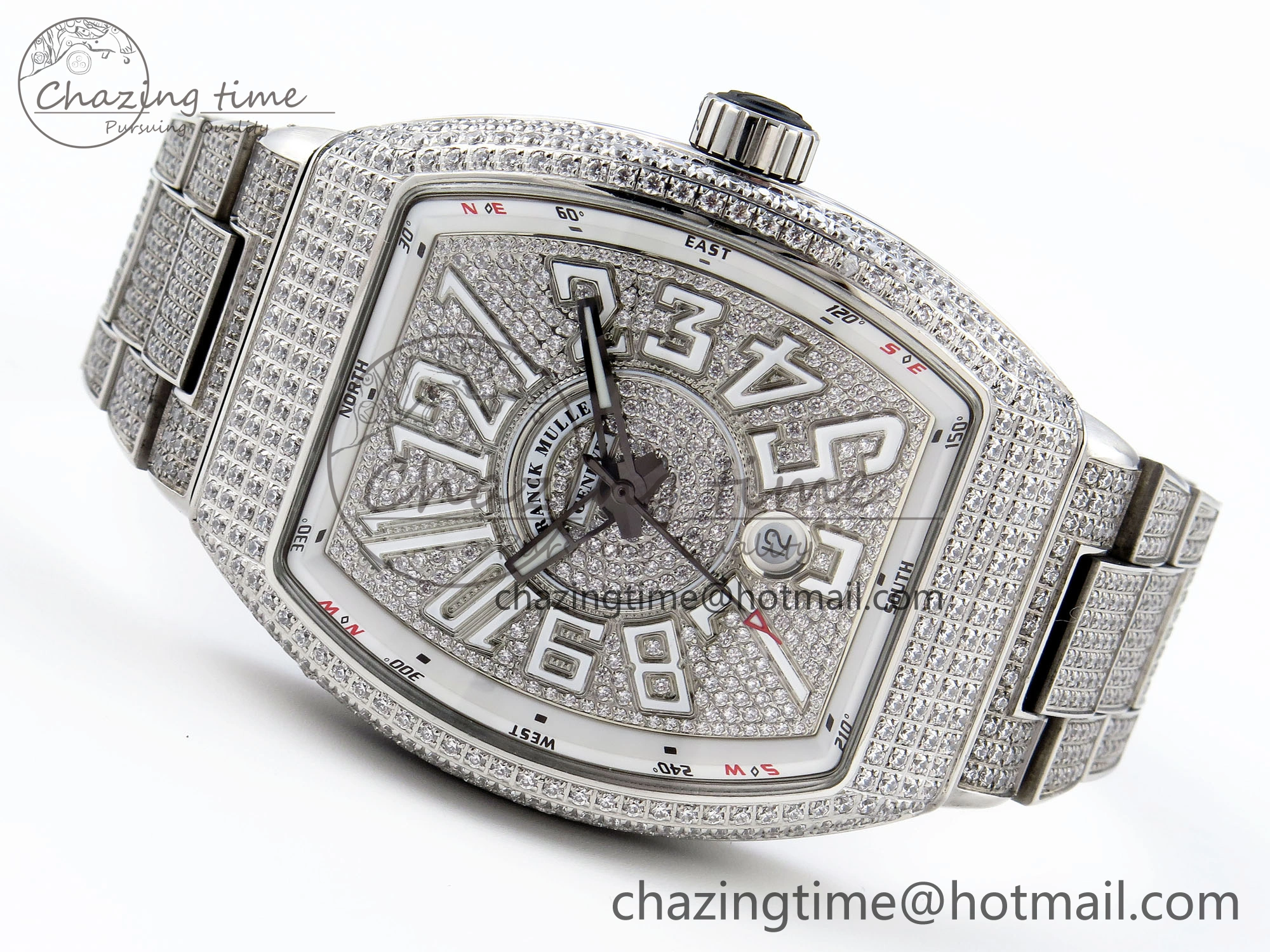 VANGUARD SS FULL DIAMONDS ABF BEST EDITION DIAMONDS WHITE DIAL ON DIAMONDS BRACELET A2824