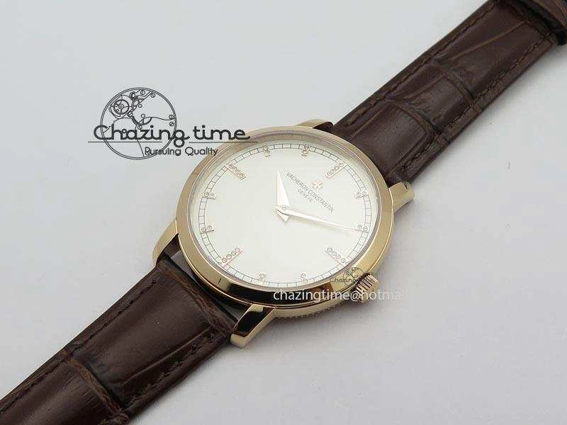 VC RG UT Best Edition White Dial Diamond Markers On Brown Leather Strap