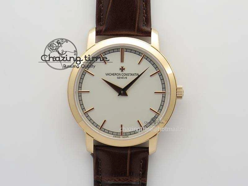 VC RG UT Best Edition White Dial Sticks Markers On Brown Leather Strap