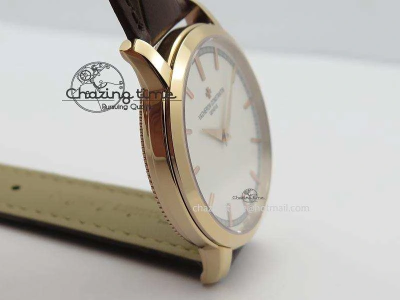 VC RG UT Best Edition White Dial Sticks Markers On Brown Leather Strap