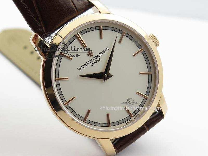 VC RG UT Best Edition White Dial Sticks Markers On Brown Leather Strap