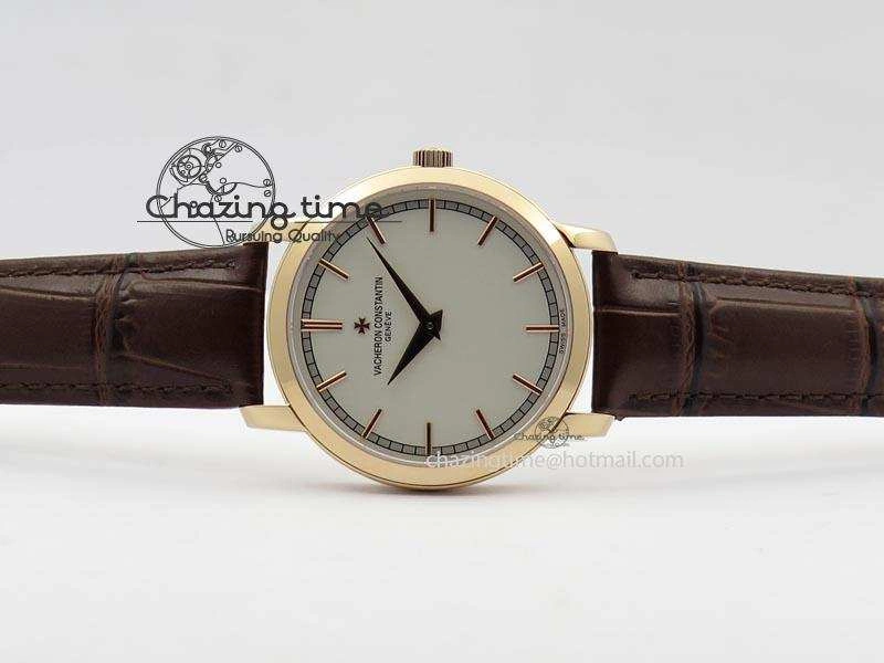 VC RG UT Best Edition White Dial Sticks Markers On Brown Leather Strap