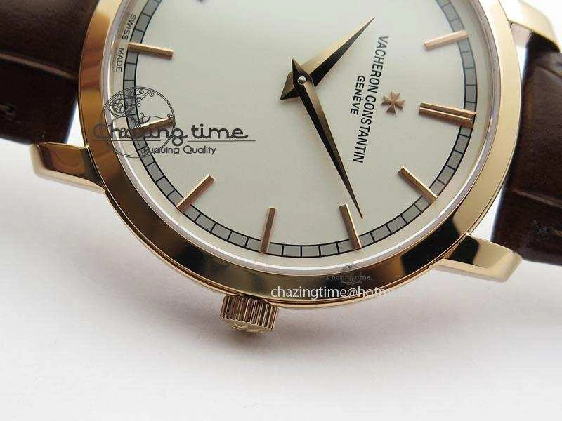VC RG UT Best Edition White Dial Sticks Markers On Brown Leather Strap