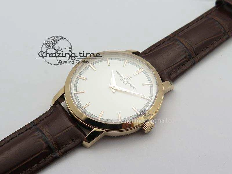 VC RG UT Best Edition White Dial Sticks Markers On Brown Leather Strap