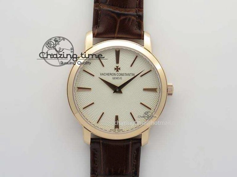 VC RG UT Best Edition White Textured Dial On Brown Leather Strap