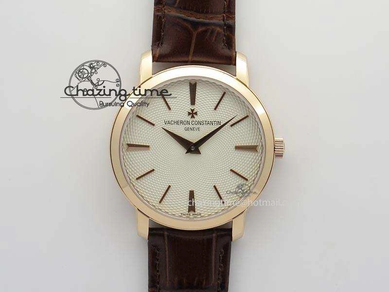 VC RG UT Best Edition White Textured Dial On Brown Leather Strap