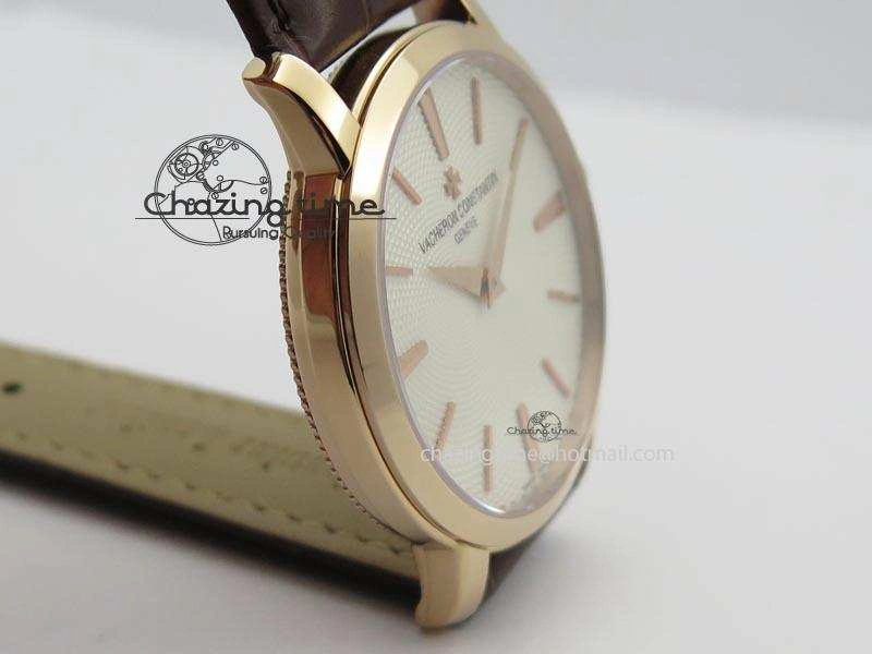 VC RG UT Best Edition White Textured Dial On Brown Leather Strap