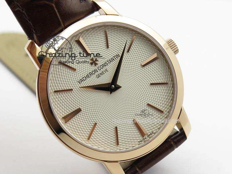 VC RG UT Best Edition White Textured Dial On Brown Leather Strap