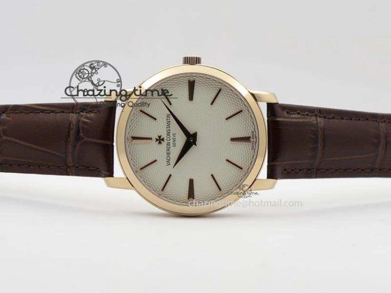 VC RG UT Best Edition White Textured Dial On Brown Leather Strap