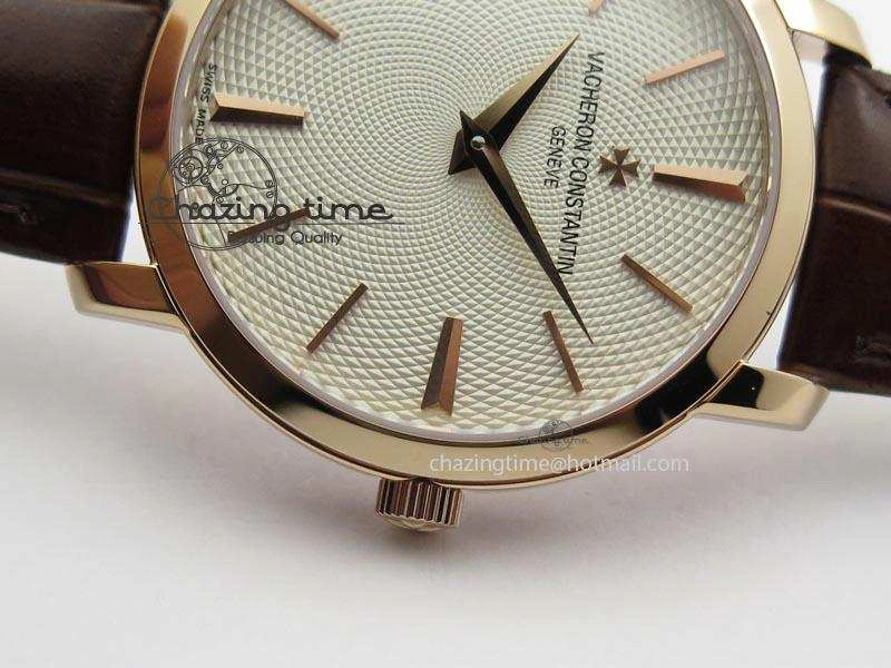 VC RG UT Best Edition White Textured Dial On Brown Leather Strap
