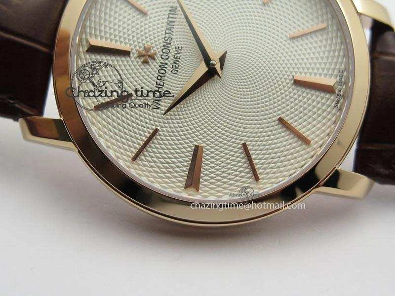 VC RG UT Best Edition White Textured Dial On Brown Leather Strap