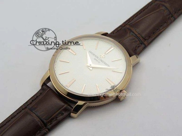 VC RG UT Best Edition White Textured Dial On Brown Leather Strap
