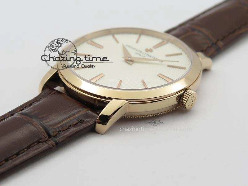VC RG UT Best Edition White Textured Dial On Brown Leather Strap