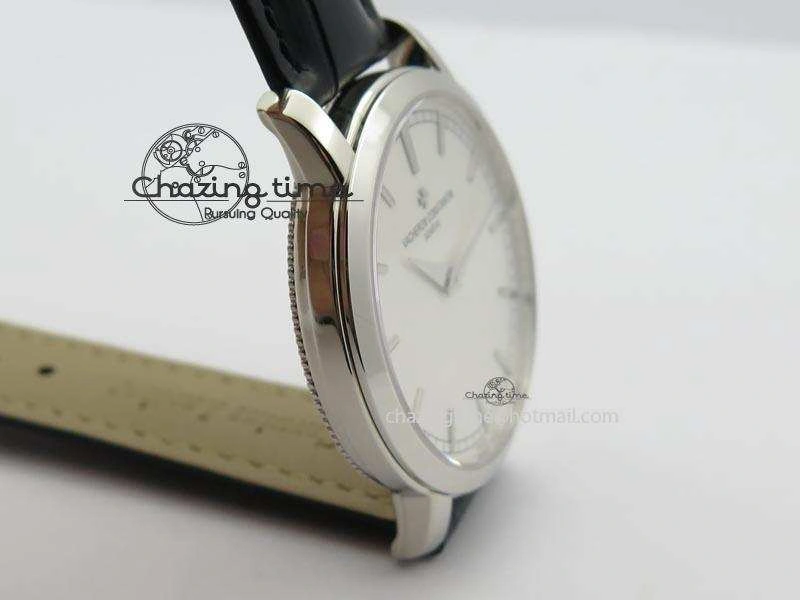 VC SS UT Best Edition White Dial Sticks Markers On Black Leather Strap