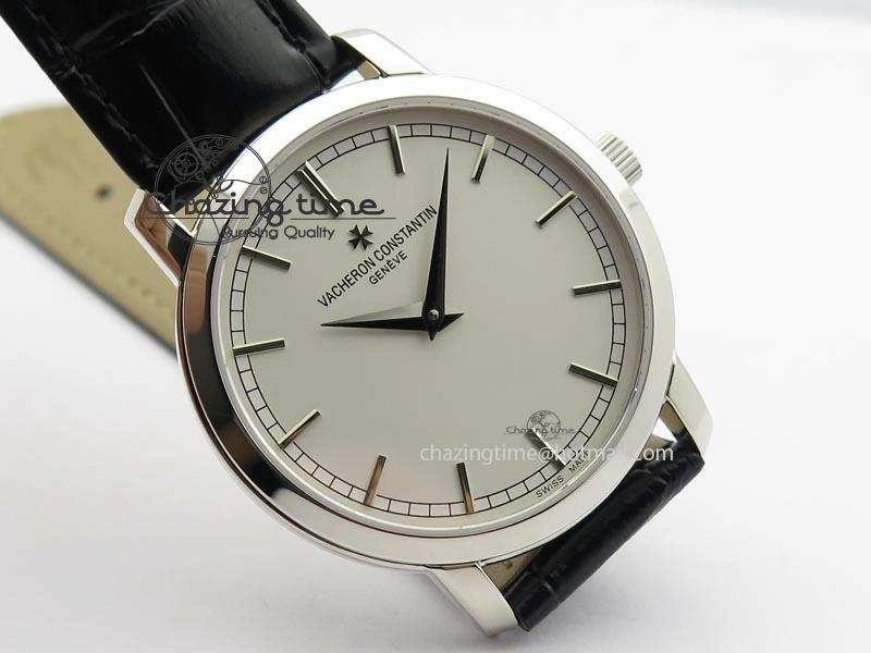 VC SS UT Best Edition White Dial Sticks Markers On Black Leather Strap