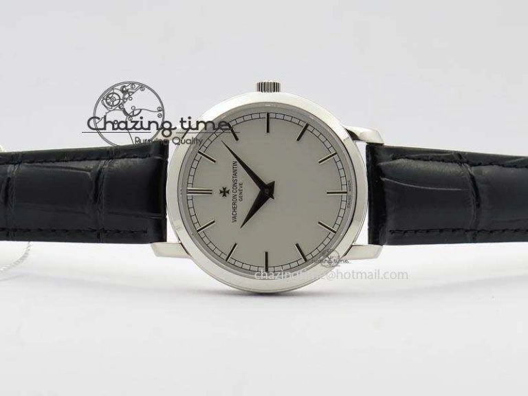 VC SS UT Best Edition White Dial Sticks Markers On Black Leather Strap