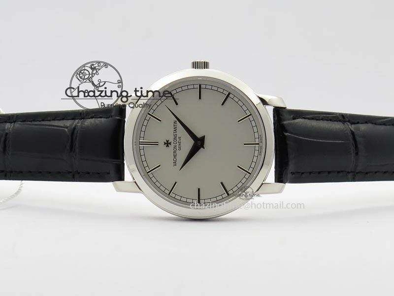 VC SS UT Best Edition White Dial Sticks Markers On Black Leather Strap