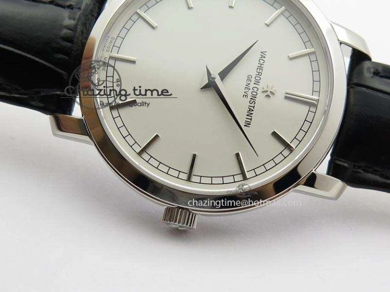VC SS UT Best Edition White Dial Sticks Markers On Black Leather Strap