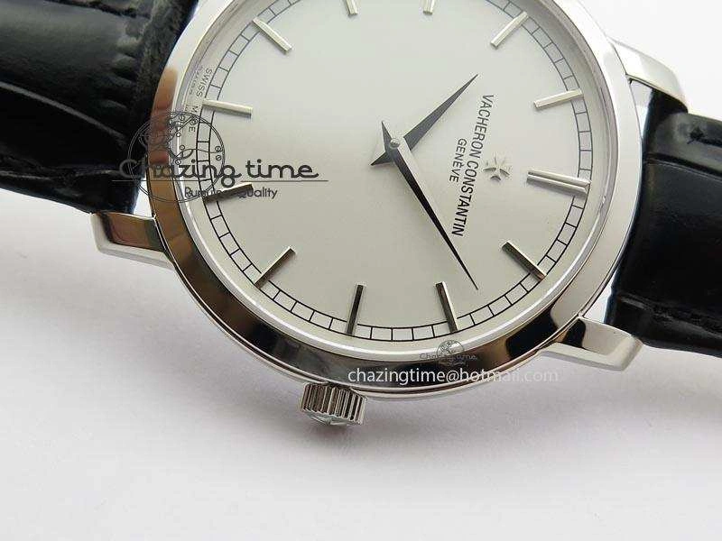 VC SS UT Best Edition White Dial Sticks Markers On Black Leather Strap