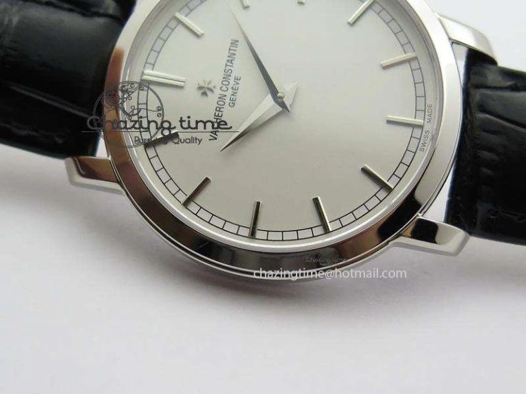 VC SS UT Best Edition White Dial Sticks Markers On Black Leather Strap