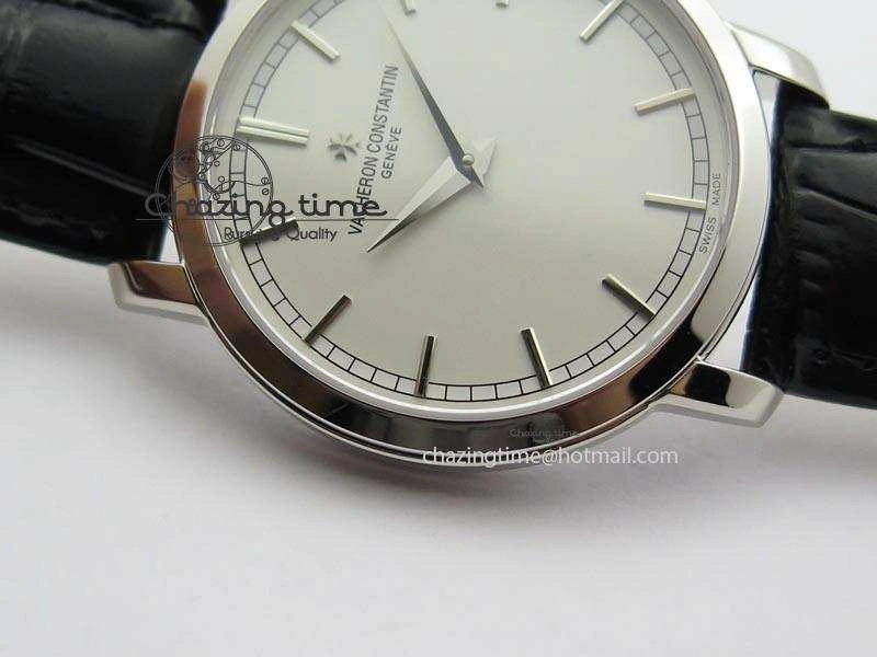 VC SS UT Best Edition White Dial Sticks Markers On Black Leather Strap