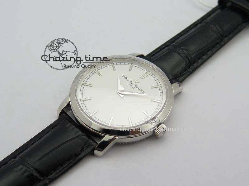 VC SS UT Best Edition White Dial Sticks Markers On Black Leather Strap