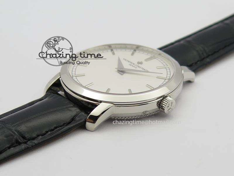 VC SS UT Best Edition White Dial Sticks Markers On Black Leather Strap