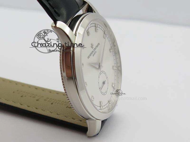 VC Sec@6 SS UT Best Edition White Dial Diamond Markers On Black Leather Strap
