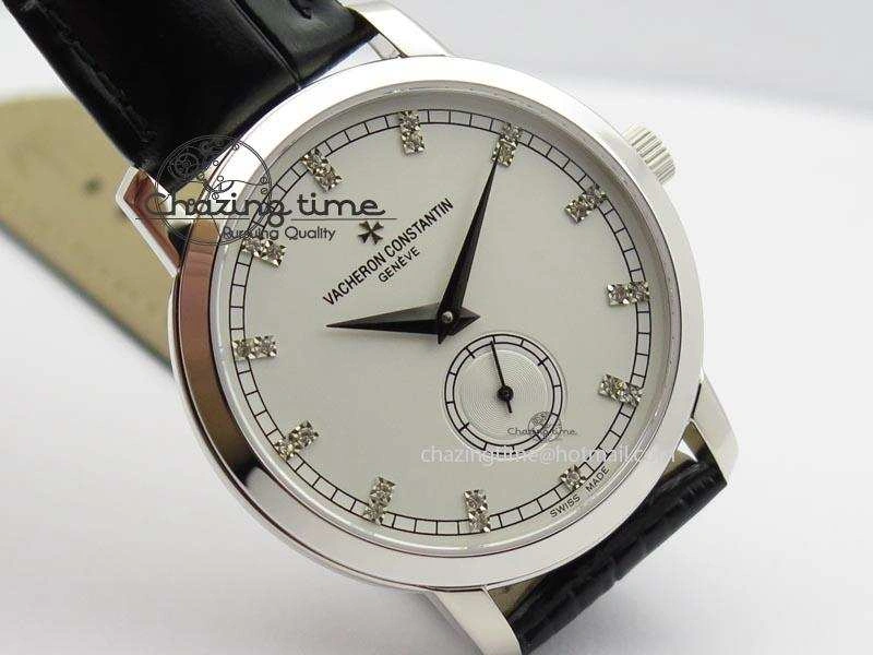 VC Sec@6 SS UT Best Edition White Dial Diamond Markers On Black Leather Strap