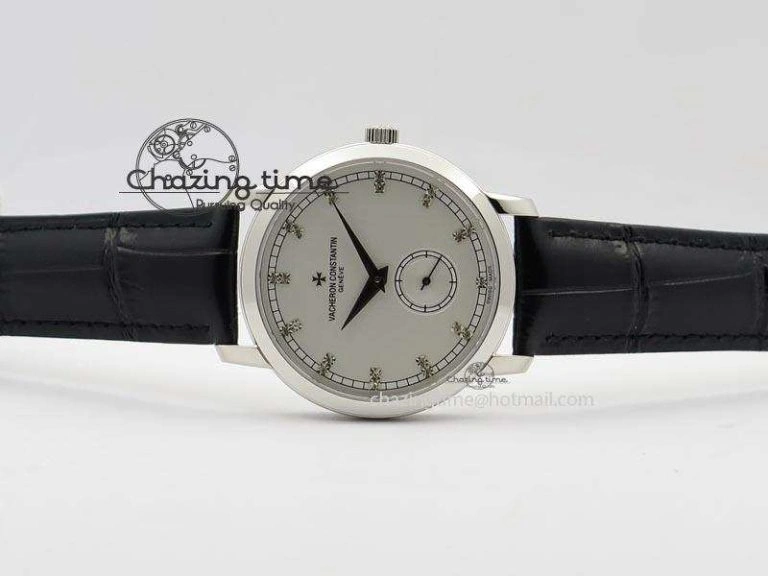VC Sec@6 SS UT Best Edition White Dial Diamond Markers On Black Leather Strap