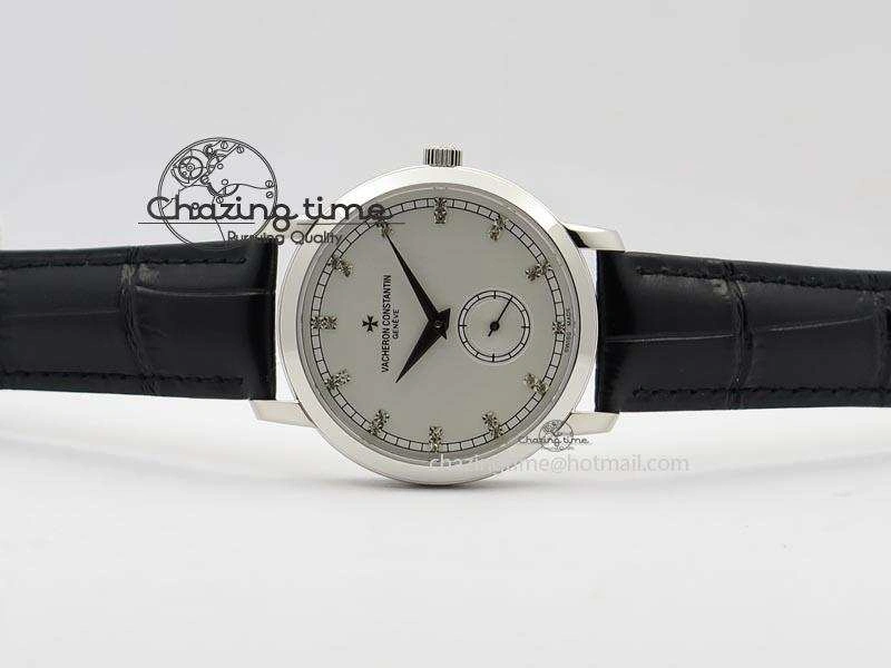 VC Sec@6 SS UT Best Edition White Dial Diamond Markers On Black Leather Strap