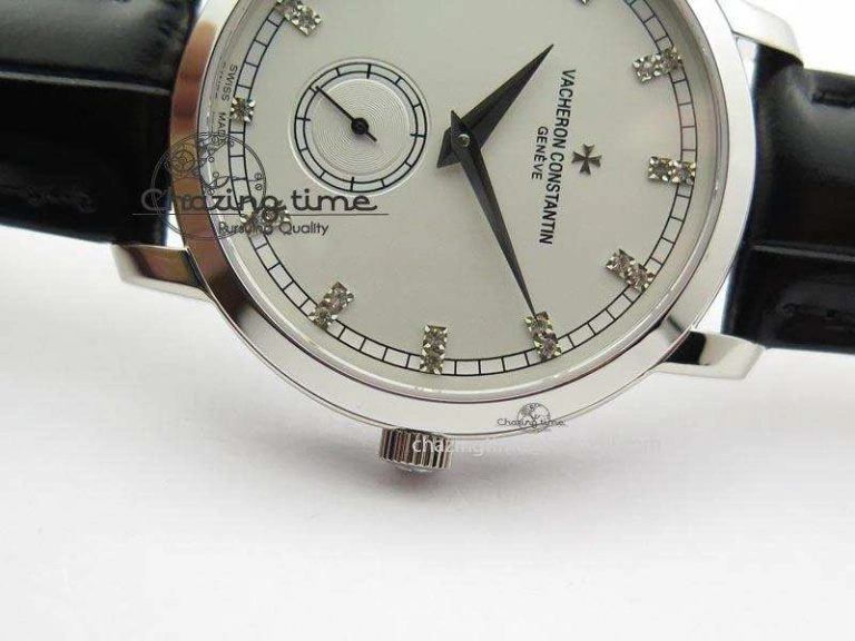 VC Sec@6 SS UT Best Edition White Dial Diamond Markers On Black Leather Strap