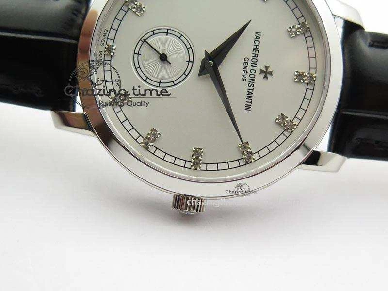 VC Sec@6 SS UT Best Edition White Dial Diamond Markers On Black Leather Strap