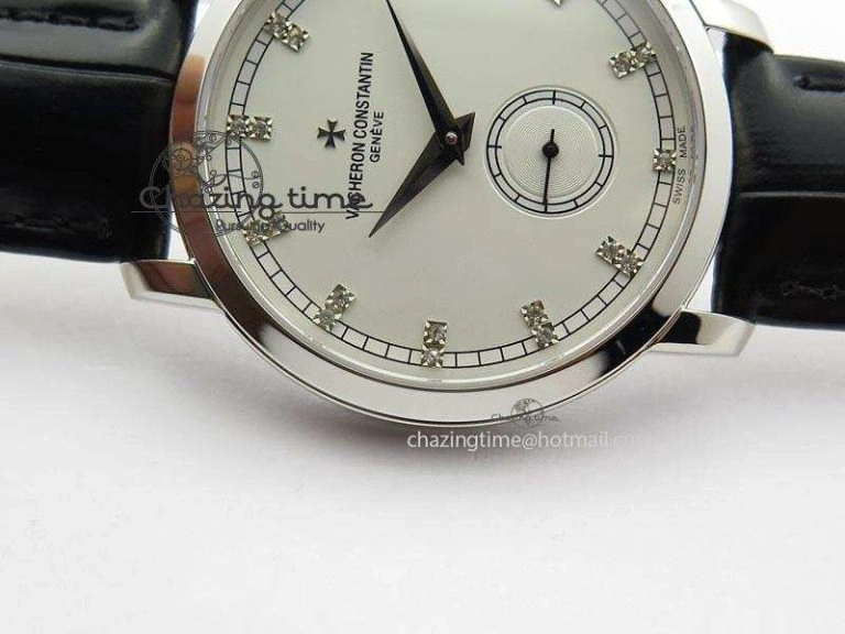 VC Sec@6 SS UT Best Edition White Dial Diamond Markers On Black Leather Strap