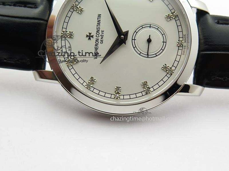 VC Sec@6 SS UT Best Edition White Dial Diamond Markers On Black Leather Strap