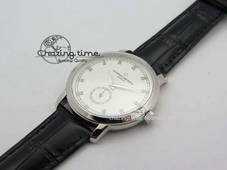 VC Sec@6 SS UT Best Edition White Dial Diamond Markers On Black Leather Strap