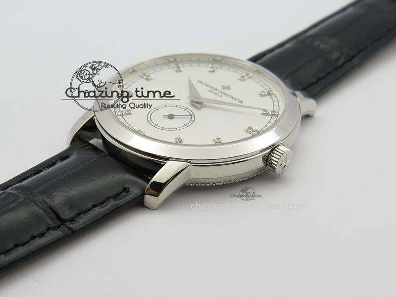 VC Sec@6 SS UT Best Edition White Dial Diamond Markers On Black Leather Strap