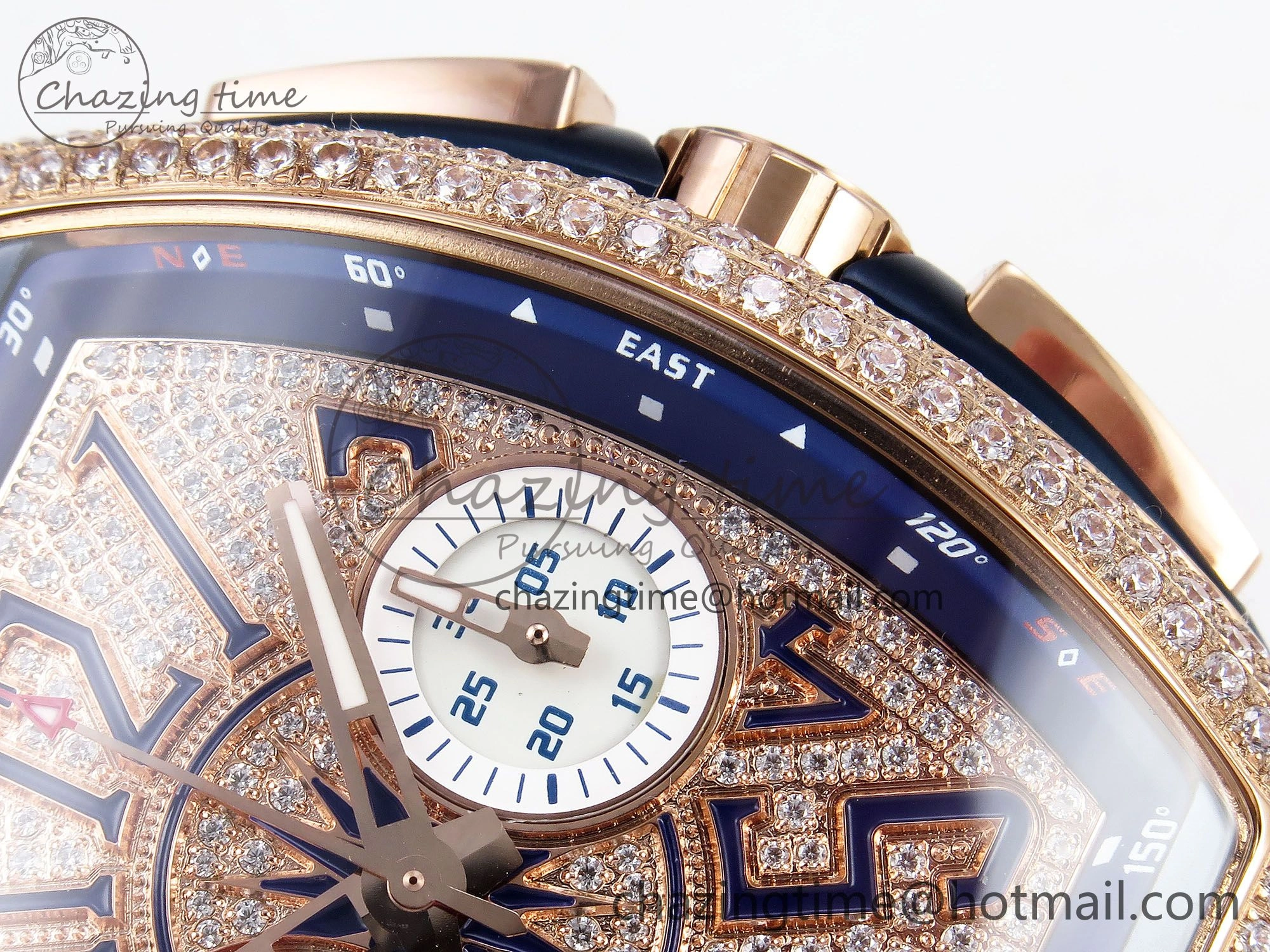 Vanguard Chrono RG ABF 1:1 Best Edition Blue Dial Full Diamonds on Blue Leather Strap A7750