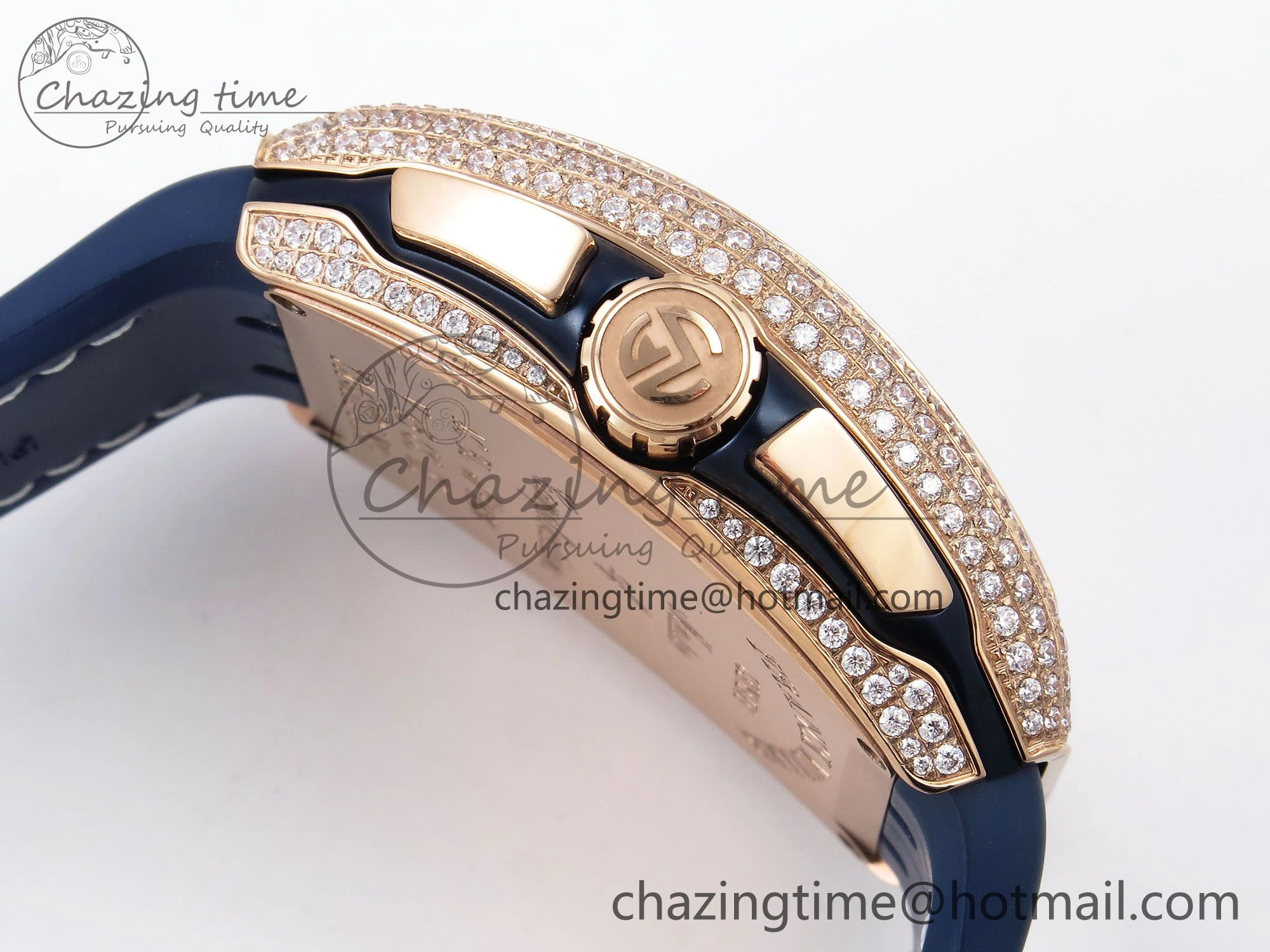 Vanguard Chrono RG ABF 1:1 Best Edition Blue Dial Full Diamonds on Blue Leather Strap A7750
