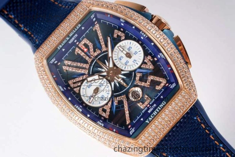 Vanguard Chrono RG ABF 1:1 Best Edition Diamonds Bezel Blue Textured Dial on Blue Nylon Strap A7750