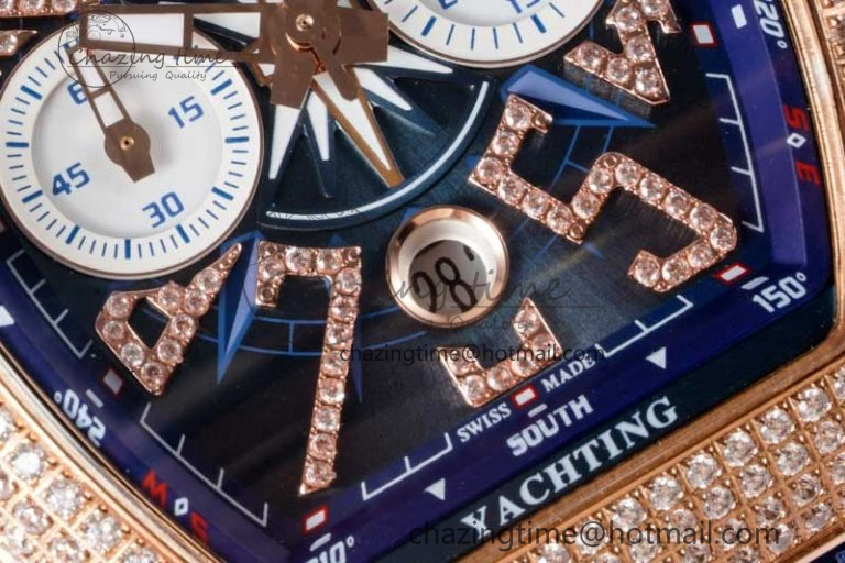 Vanguard Chrono RG ABF 1:1 Best Edition Diamonds Bezel Blue Textured Dial on Blue Nylon Strap A7750